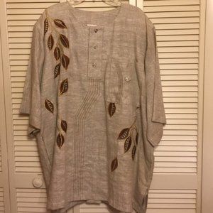 NWOT TUK DESIGN khaki and brown Linen Shirt, XXL